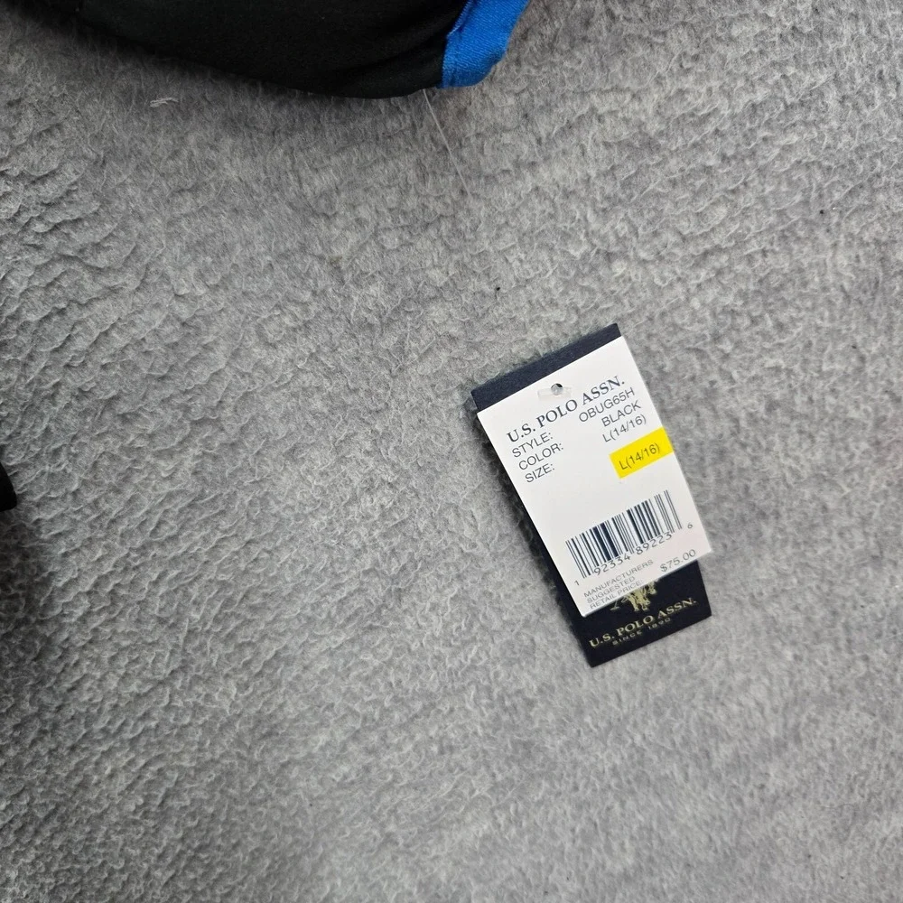 US‎ Polo Assn Boys Jacket Large Black Puffer 1/2 Zip Hoodie Long Sleeve NWT